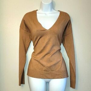 Prolonge Caramel Brown Super Soft Deep V Sweater Size XS